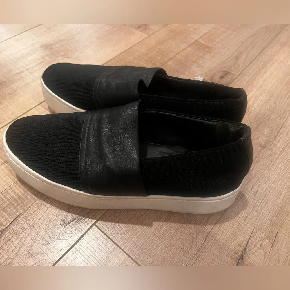 Vince Womens 8.5 Platform Slip On Shoes Mesh Leather Sneakers Black Whit…